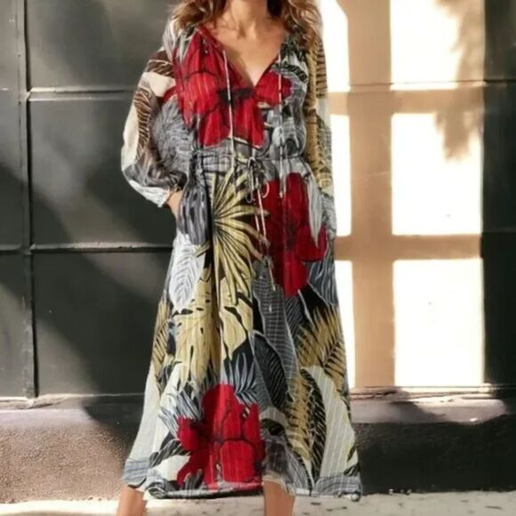 TOMMY BAHAMA Romantic Mermaid Ethereal Sheer Hibiscus Romance Midi Dress~$225 - Picture 2 of 13